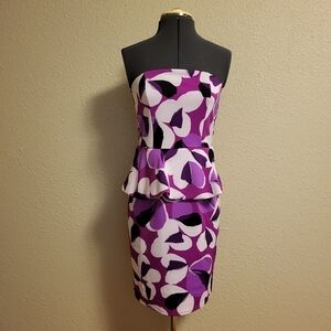 Worthington Strapless Purple, White, & Black Peplum Dress Size 4